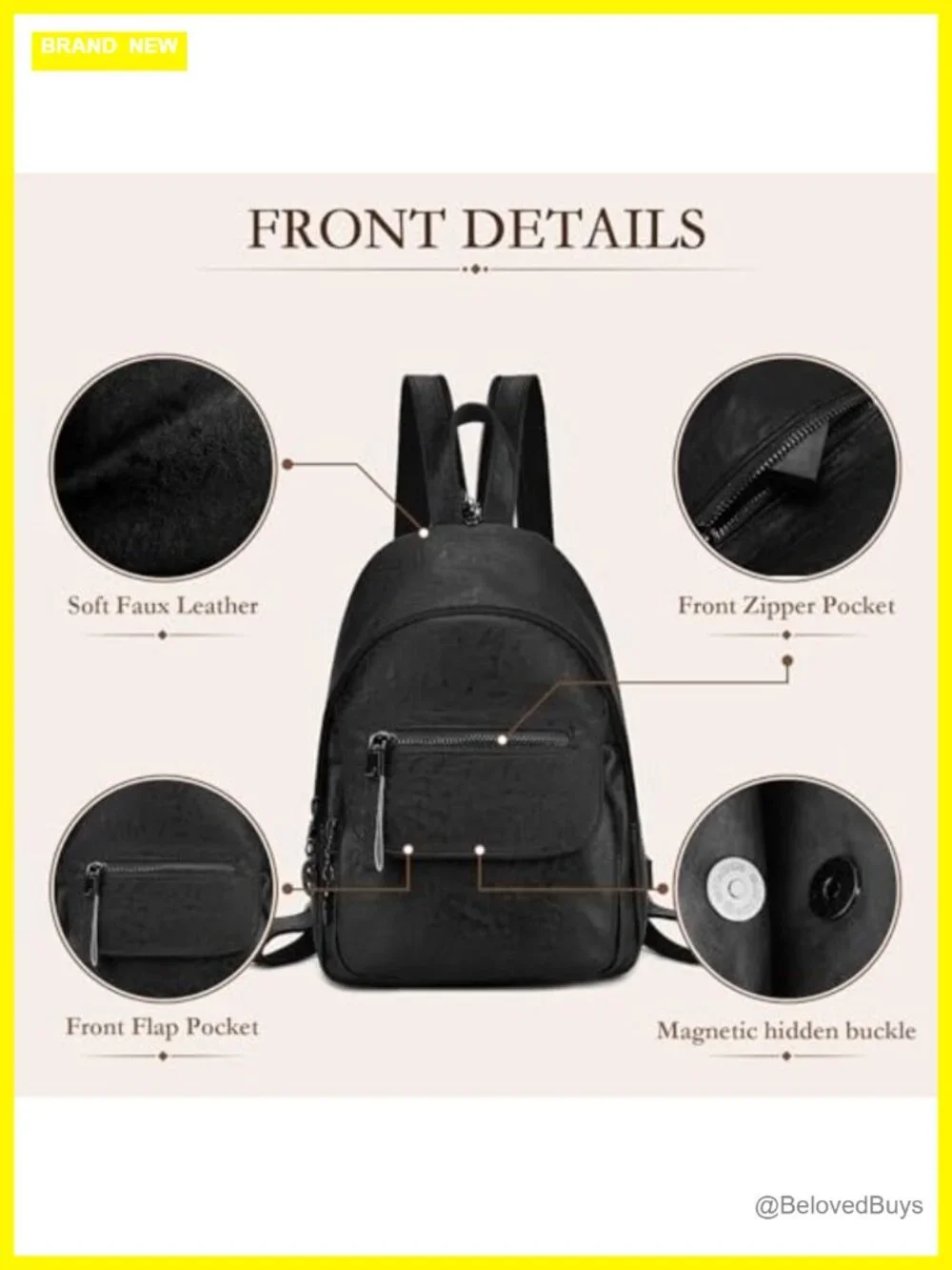 Faux Leather Convertible Sling Backpack Purse with Pockets, Anti-Theft Women's